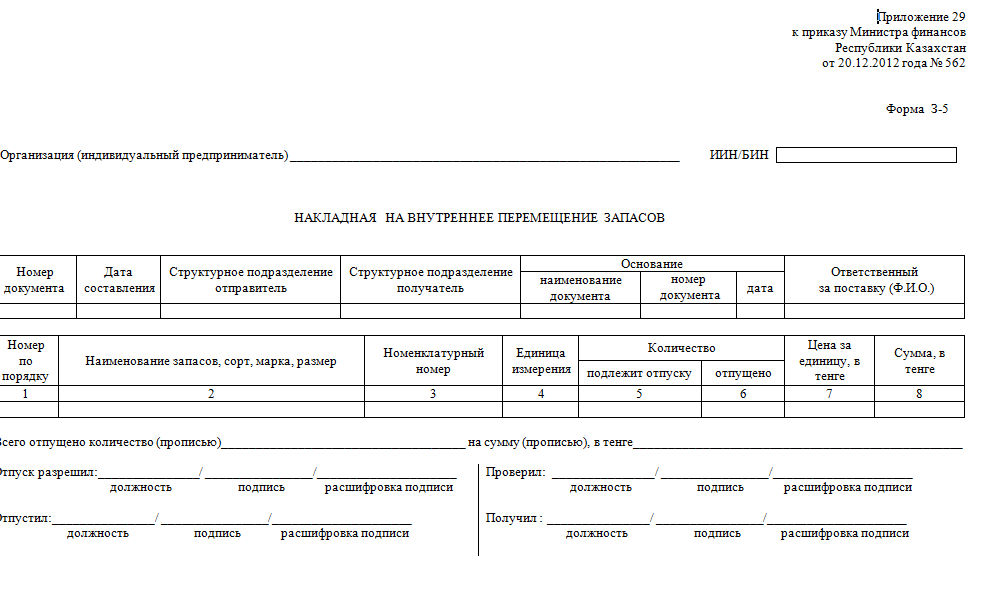 Накладная на передачу готовой продукции в места хранения бланк ворд